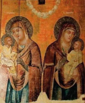 Icoana unică cu două imagini ca in oglindă ale Sfintei Fecioare cu Pruncul